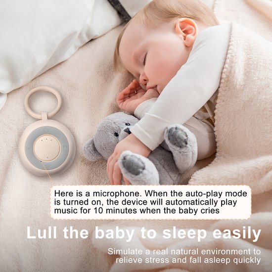 White Noise Machine Baby - Baby Slaaphulp met Licht - Draagbare Baby Shusher - Slaapcomfort met Geluidsdetectie - Witte Ruis Apparaat Oplaadbaar - voor Babybed & Kinderwagen - 15 Geluiden - 7.5 x 7.5 cm - Lichtroze — afbeelding 4