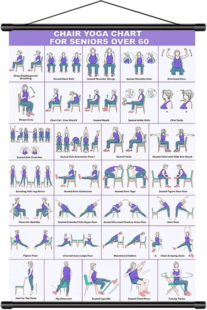 Oefentafel met stoel - Pilates poster - Thuis sporten - Inklapbaar en veelzijdig - 40 x 60 cm - Paars