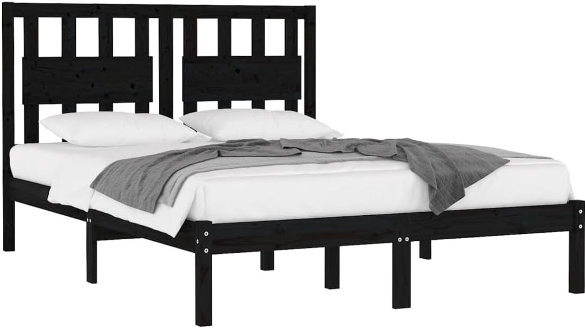 Houten Bedframe - Massief Hout - Ontspannen Slapen - Stevig Frame - 140x190 cm - Zwart