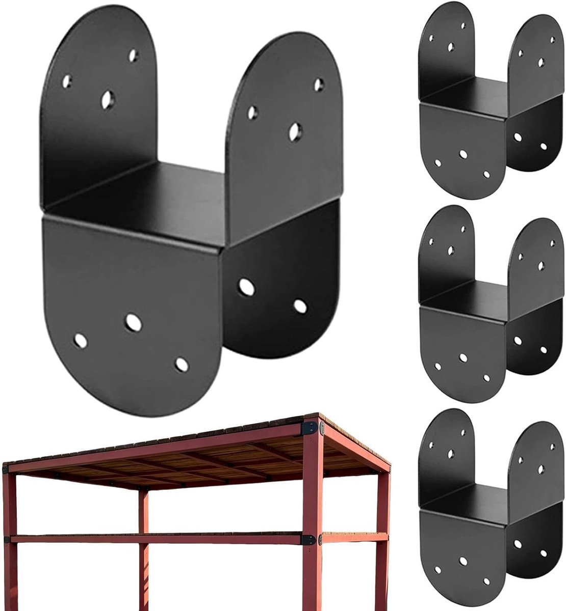Paalverbinder Beugels - Metalen Steunen - Buitenconstructies Bouwen - Robuust Gevormd Staal - 4 Stuks - Zwart