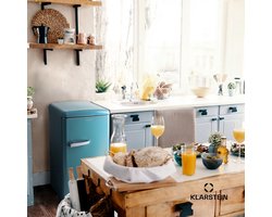 Klarstein Laika vriezer - 60 liter totale inhoud, 5-traps thermostaat, 0 tot -18 °C, 3 schappen, vrijstaand, retro design, blauw - Vrieskast Diepvrieskast - voor Keuken - 4-Sterren Compact - Freezer - Vrieskast Klein