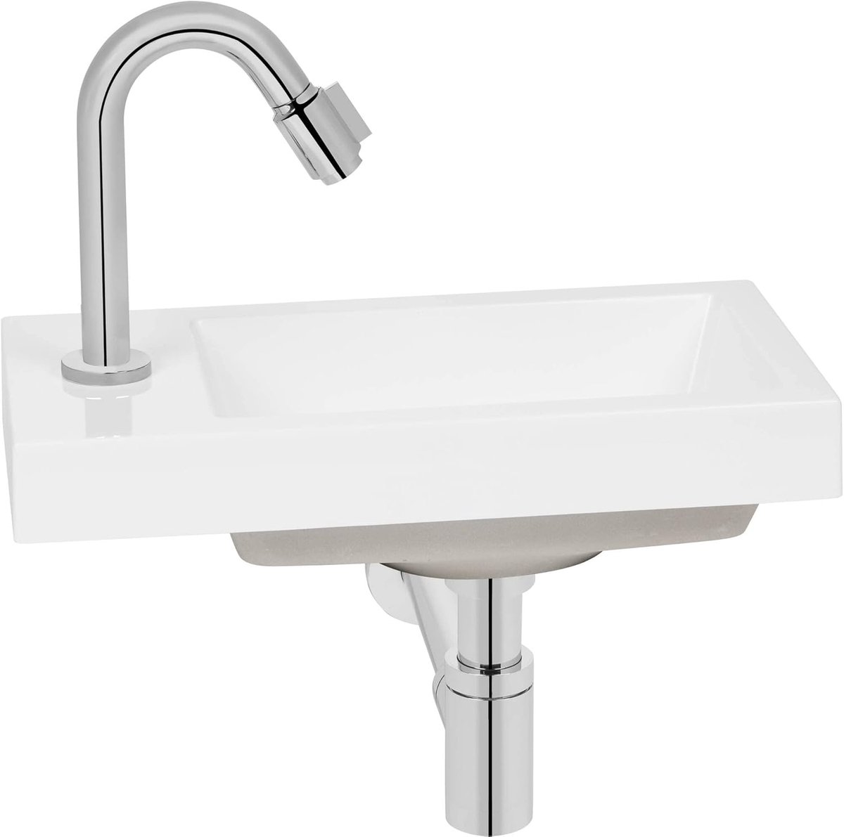 Fonteinset met Kraan - Wastafeltje Set - Kleine Ruimte Inrichting - Kunstmarmer Composiet - 40x22x185cm - Wit