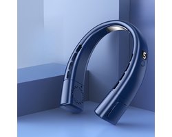 Draagbare nekventilator - USB oplaadbare persoonlijke ventilator - Draadloze koeling zonder bladen - Koelventilator - Digitaal display - Blauw
