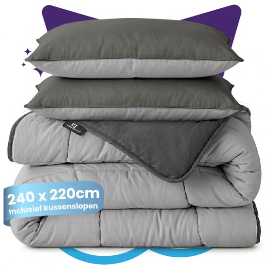 Slaapspeciaal All year dekbed enkel - eazydekbed ® Series Grijs/Antraciet - Dekbed zonder overtrek - 240x220 cm - 30 dagen proefslapen - Hoesloos dekbed - Bedrukt dekbed zonder overtrek - Dekbed in kleur - Gekleurd dekbed - Lits Jumeaux Dekbed van eazydekbed® — afbeelding 2