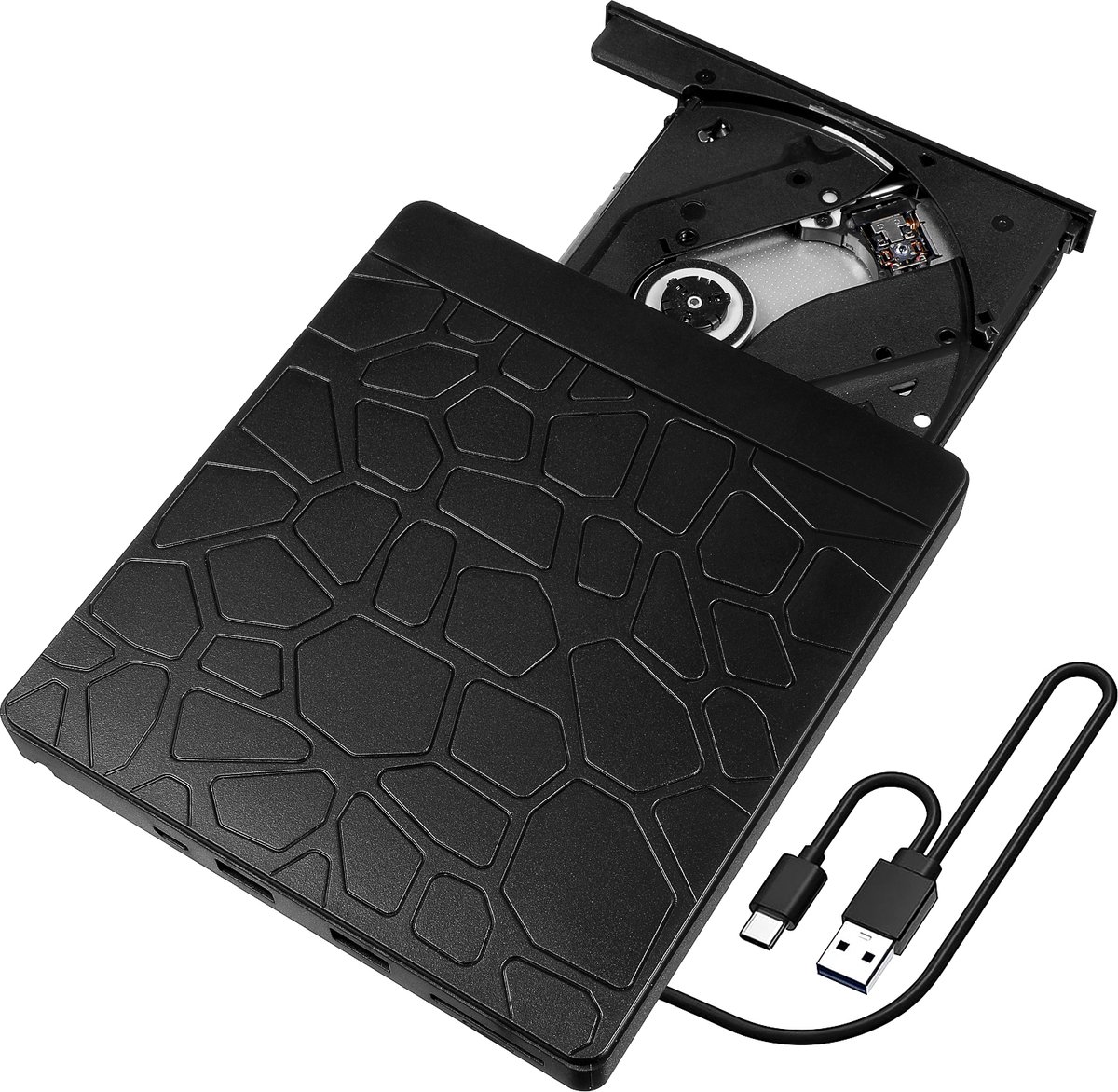 Externe DVD-brander USB-C – Steendesign, Optische Drive voor Laptop & PC – Lezen & Schrijven van CD/DVD – Draagbaar & Lichtgewicht – Geschikt voor Windows, Mac, Auto