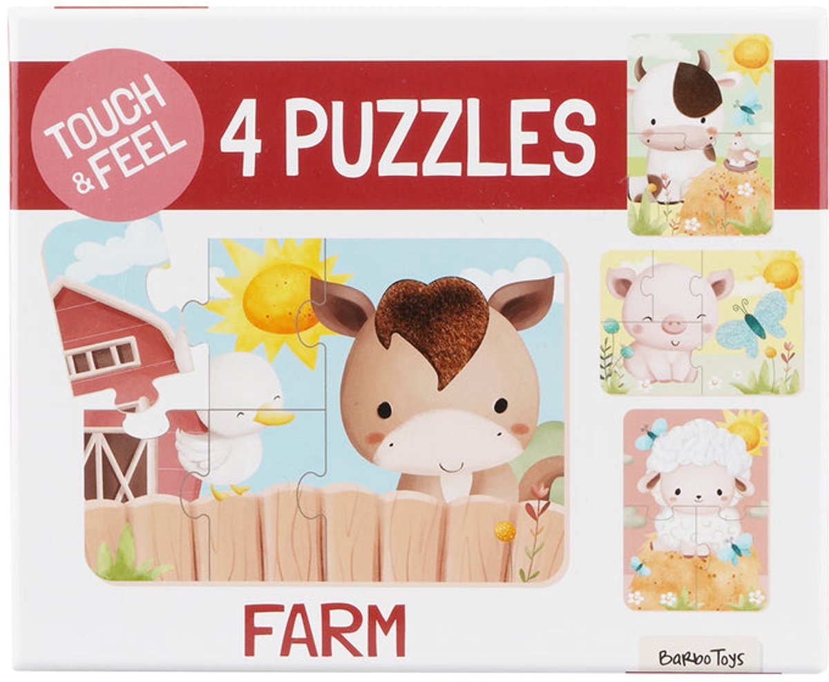 Barbo Toys - touch and feel boerderijpuzzel 4 puzzels - ontworpen in denemarken - sensorische legpuzzel - puzzel voor jongens en meisjes - multicolor - vanaf 1,5 jaar
