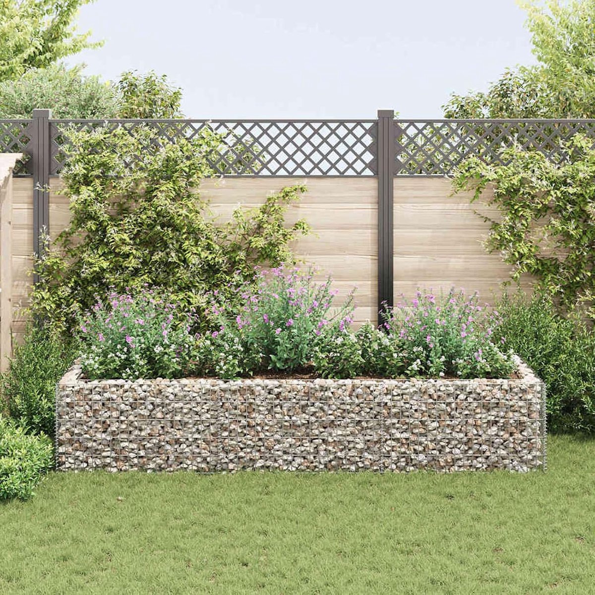 Schanskorf Verhoogd Bed - Stenen Mand - Tuin Decoratie - Robuuste Verzinkt Staal - 270x90x50 cm - Zilver