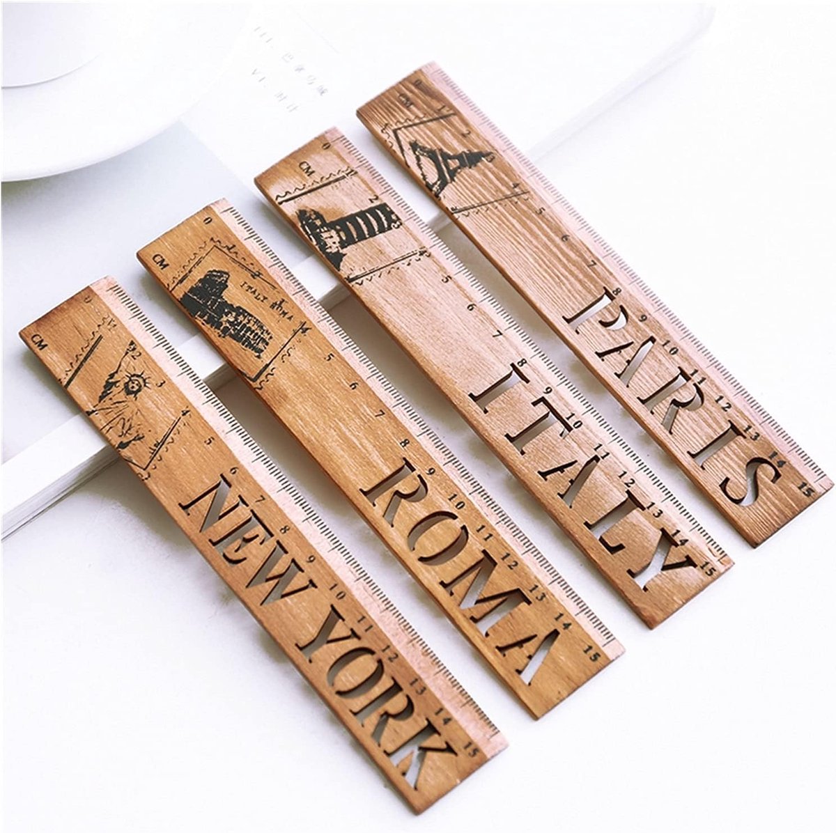Houten Liniaal - Meetinstrument Tekenen - Studie Kantoor - Duidelijke Nauwkeurige Schaal - 15 cm - Houtkleur