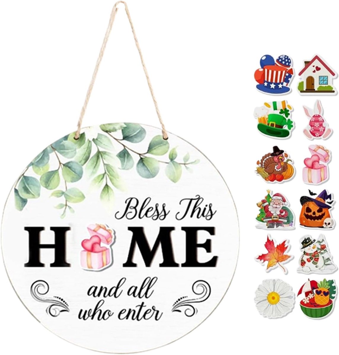 Welkomst Deurbord - Decoratiebord Voordeur - Huis Verwelkomen - Verwisselbare Elementen - 30 cm - Wit