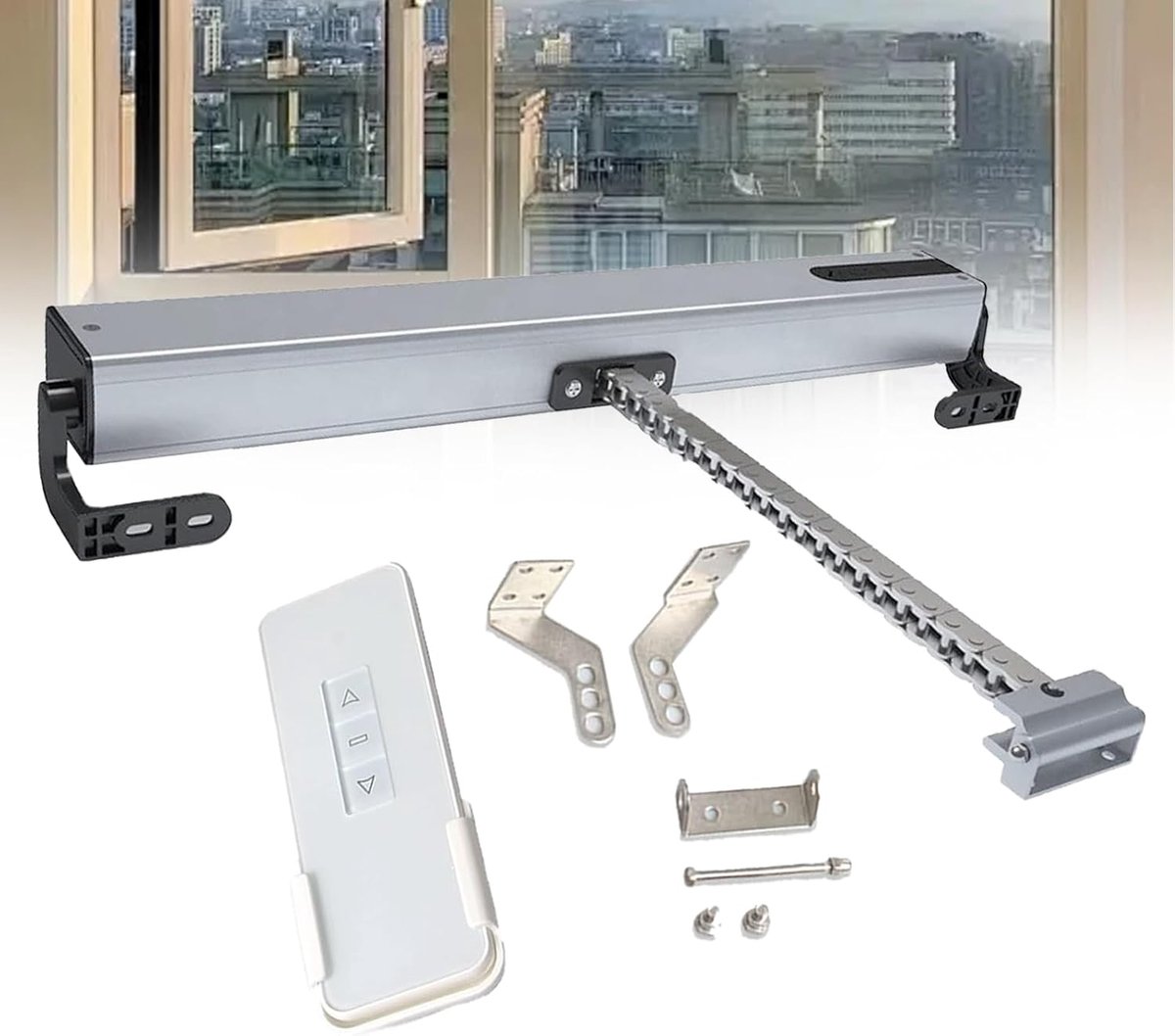 Automatische raamopener - Elektrische raamactuator - Ramen openen - Met regensensor - 400 mm slag - Zilver