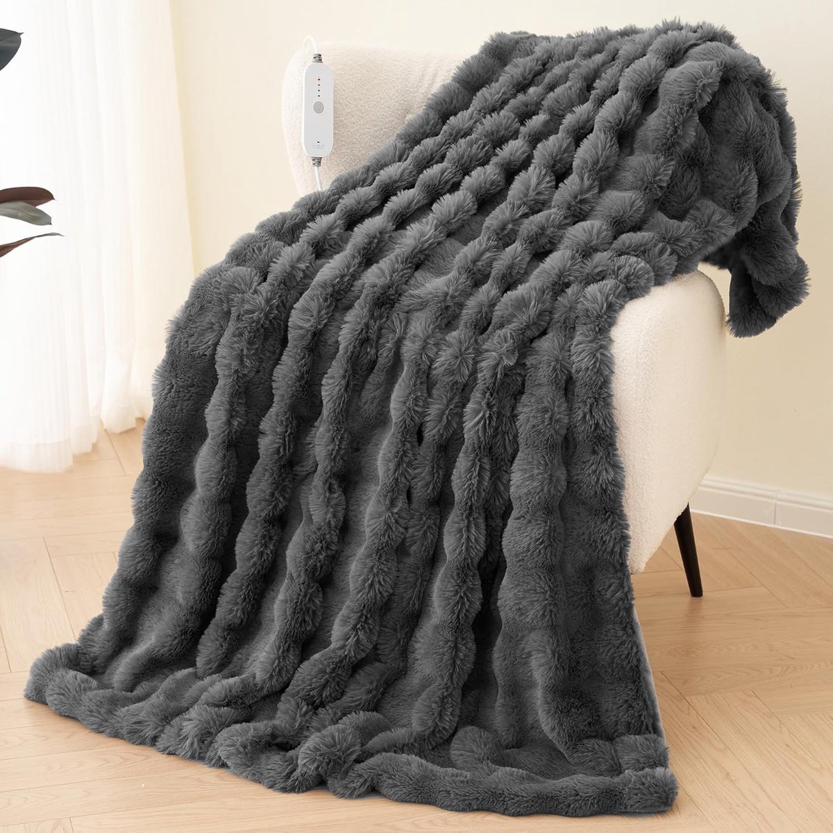 Verwarmde Deken - Elektrisch Plaid - Gezelligheid Thuis - Zacht Konijnenfleece - 150x200 cm - Donkergrijs