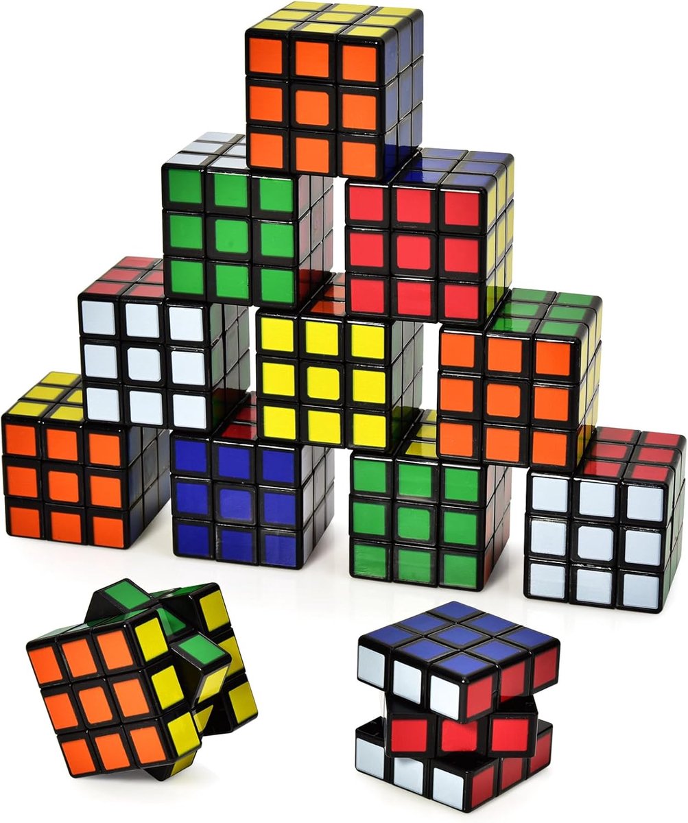 Mini magische kubus - Puzzel kubus - Hersentraining - Set van 12 - 3x3x3 cm - Kleurrijk