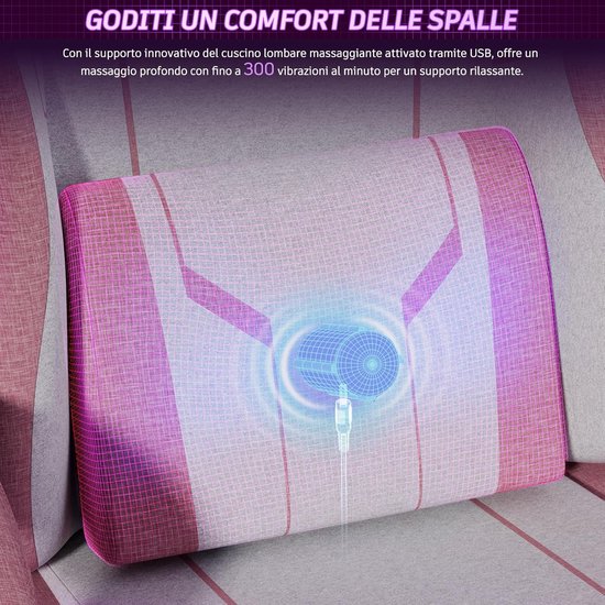 Comfortabele Roze Gamingstoel met Massagefunctie, Voetensteun en Hoofdkussen - Verstelbaar tot 135 Graden — afbeelding 4