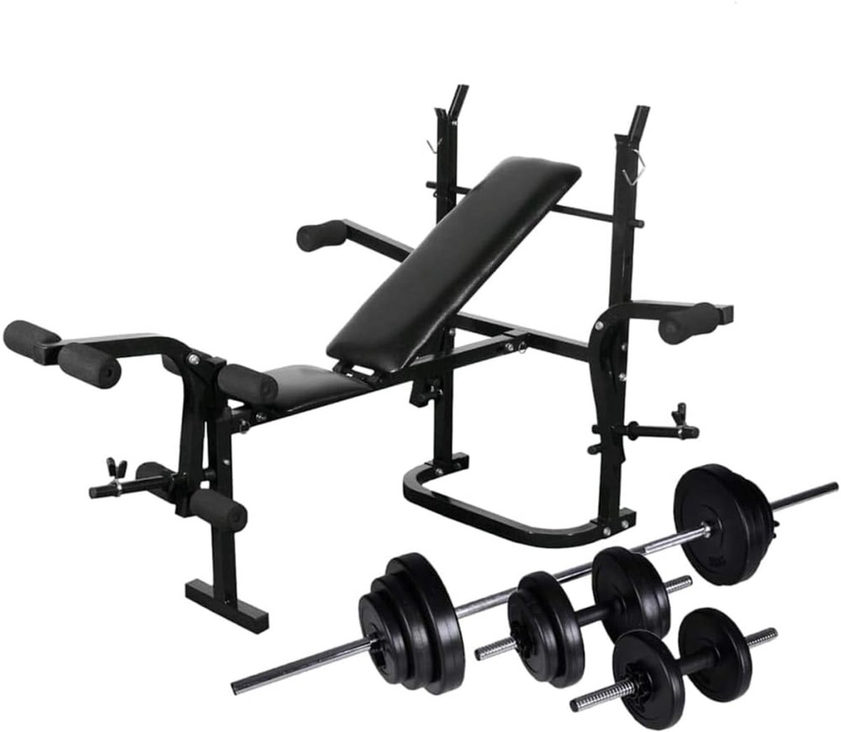 Krachtbank Inklapbaar - Fitness Bank - Full Body Training - Met Gewichtshouder - 30.5 kg Totaal - Zwart