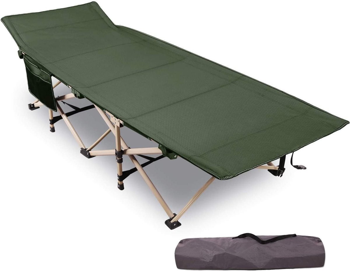 Veldbedden 1 Persoon - Veldbed – Kampeerbed Met Zijzak - Vouwbed - Ligbed – Campingbed - Stretcher - Campingbedje - Opvouwbaar – Belastbaar Tot 226kg - Groen