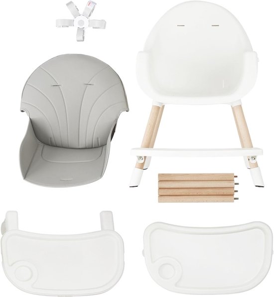 Kinderstoel 3-in-1 - Babystoel met dienblad - Veilig Eten - Groeit mee met kind - Hout Beukenhout - Lichtgrijs — afbeelding 3