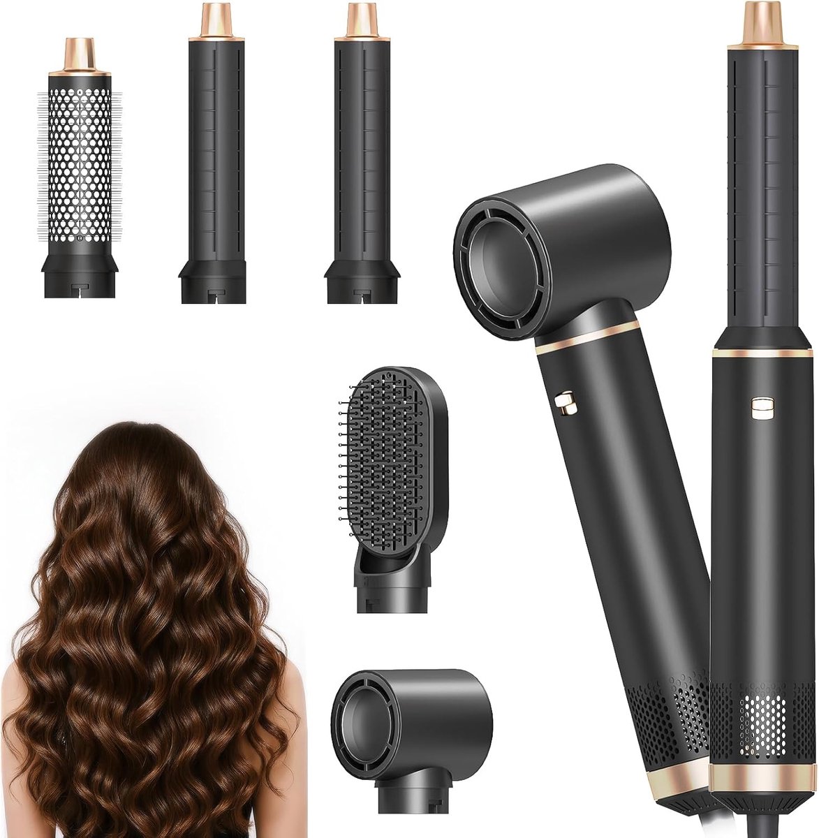 Heteluchtborstel - Haarstyler Föhn - Haar Styling - 5-in-1 Multifunctioneel - 1.01 kg - Zwart