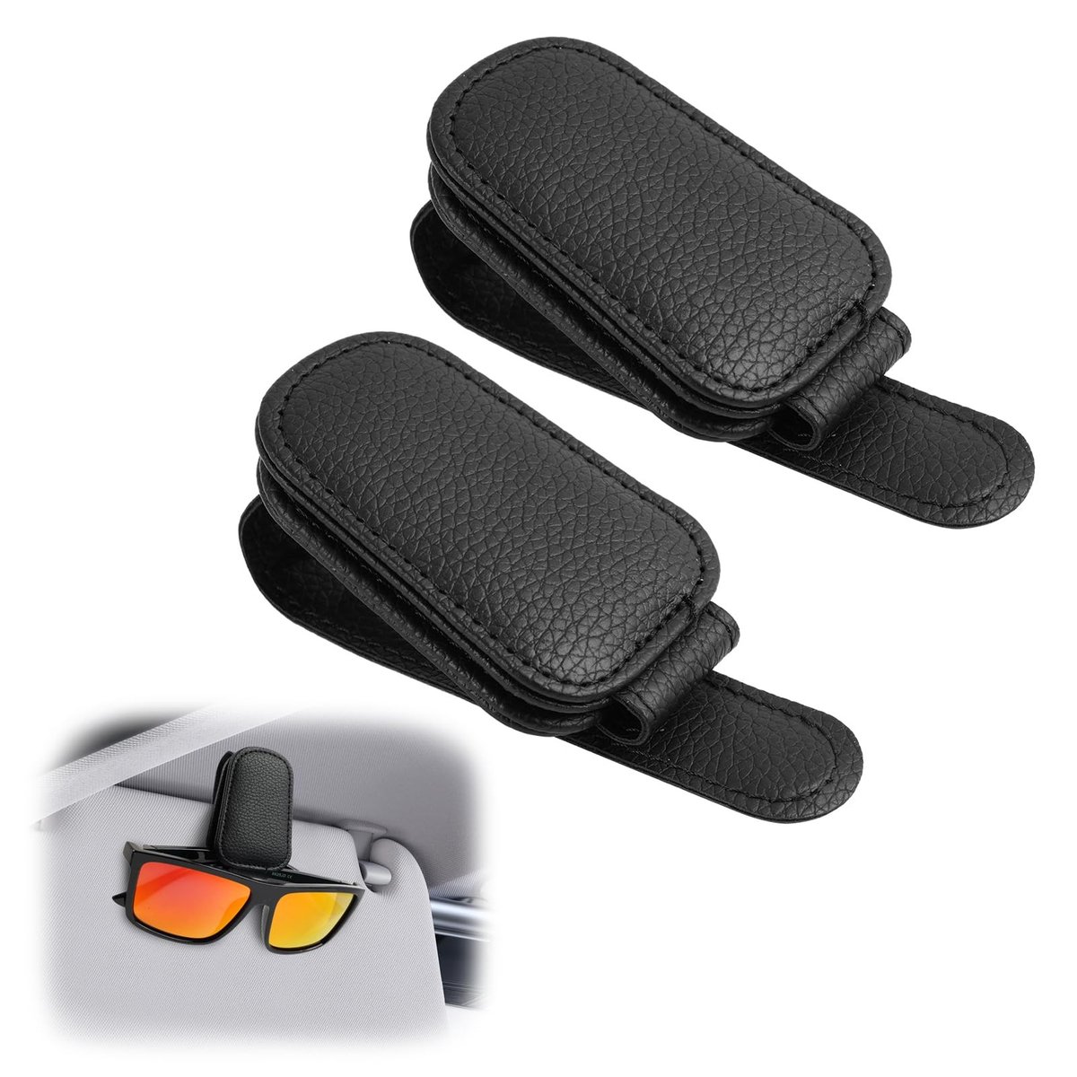 Dailygoods - 2 stuks autobrilhouder, magnetische lederen autobrilhouder, brillenhouder en kaartclip voor autovizier, praktische accessoires voor het organiseren van je benodigdheden