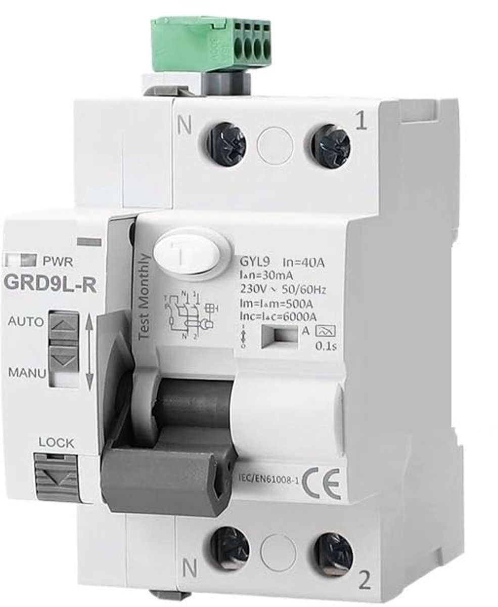 Aardlekschakelaar - Veiligheidsschakelaar - Elektrische Beveiliging - Type A - 63A 30mA - Grijs