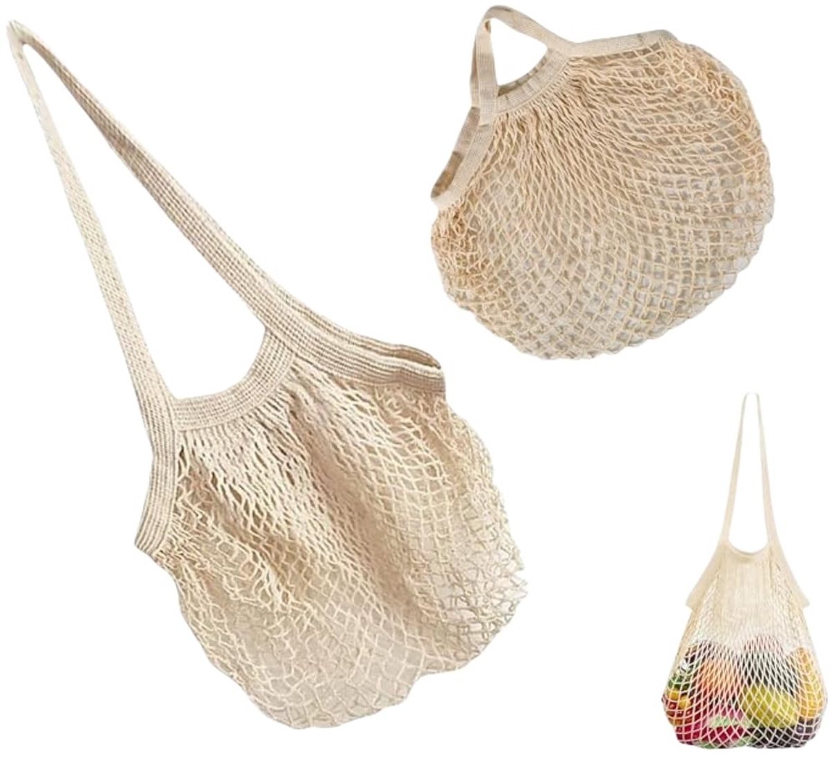 Dailygoods - Herbruikbare Boodschappentas van Katoen - 2 Stuks met Lange Handgreep