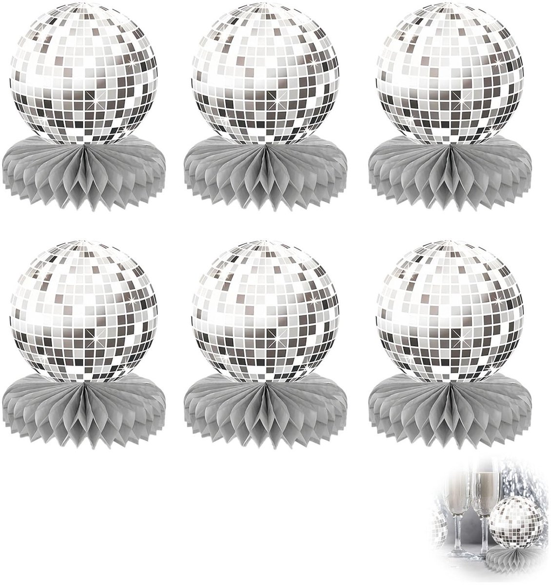 Dailygoods- Tafeldecoraties 6-Pack Zilveren Honingraat - Discofeest Decoratie - Retro Thema - Duurzaam - Eenvoudige Installatie - Perfect voor Verjaardag - Feestdecoraties