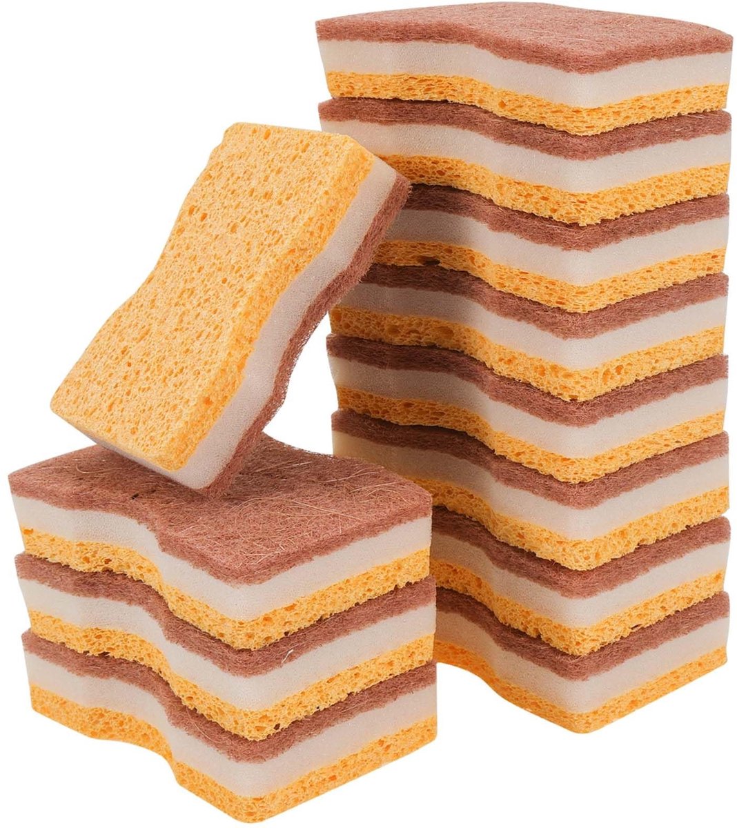 Dailygoods- Keukenspons Milieuvriendelijk - Biologisch Afbreekbaar - Krasbestendig - Dubbelwerkend - Natuurlijke Cellulose/Sisal - 12 Stuks - Schoonmaak Spons
