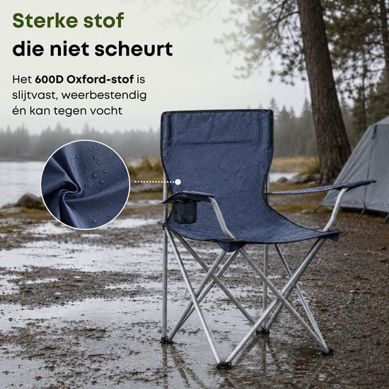 Blauwe ACAZA campingstoel met waterafstotende 600D Oxford stof.