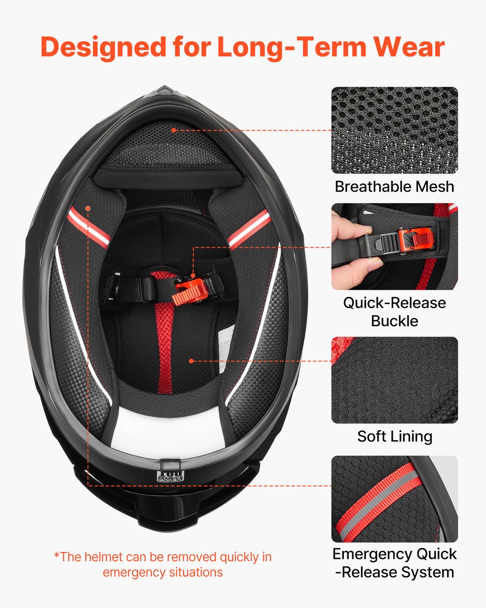 VEVOR Integraalhelm voor Motorrijders, Maat M, met Transparant Vizier, ECE 22.06 Gecertificeerd, Integraalhelm voor Mannen en Vrouwen, Integraalhelm met Bluetooth-Luidsprekercompartiment, Bromfietshelm, Zwart – foto 4