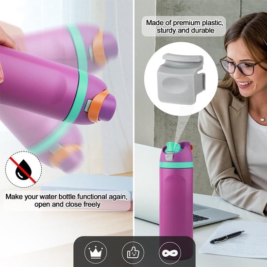 Dailygoods- Drukschakelaar Set van 4 - BPA-vrije Waterflessendop - Reserveknoppen - Eenvoudige Installatie - Compatibel met Owala FreeSip - Herstel de Fles Functie - Flesdop van Dailygoods — afbeelding 2