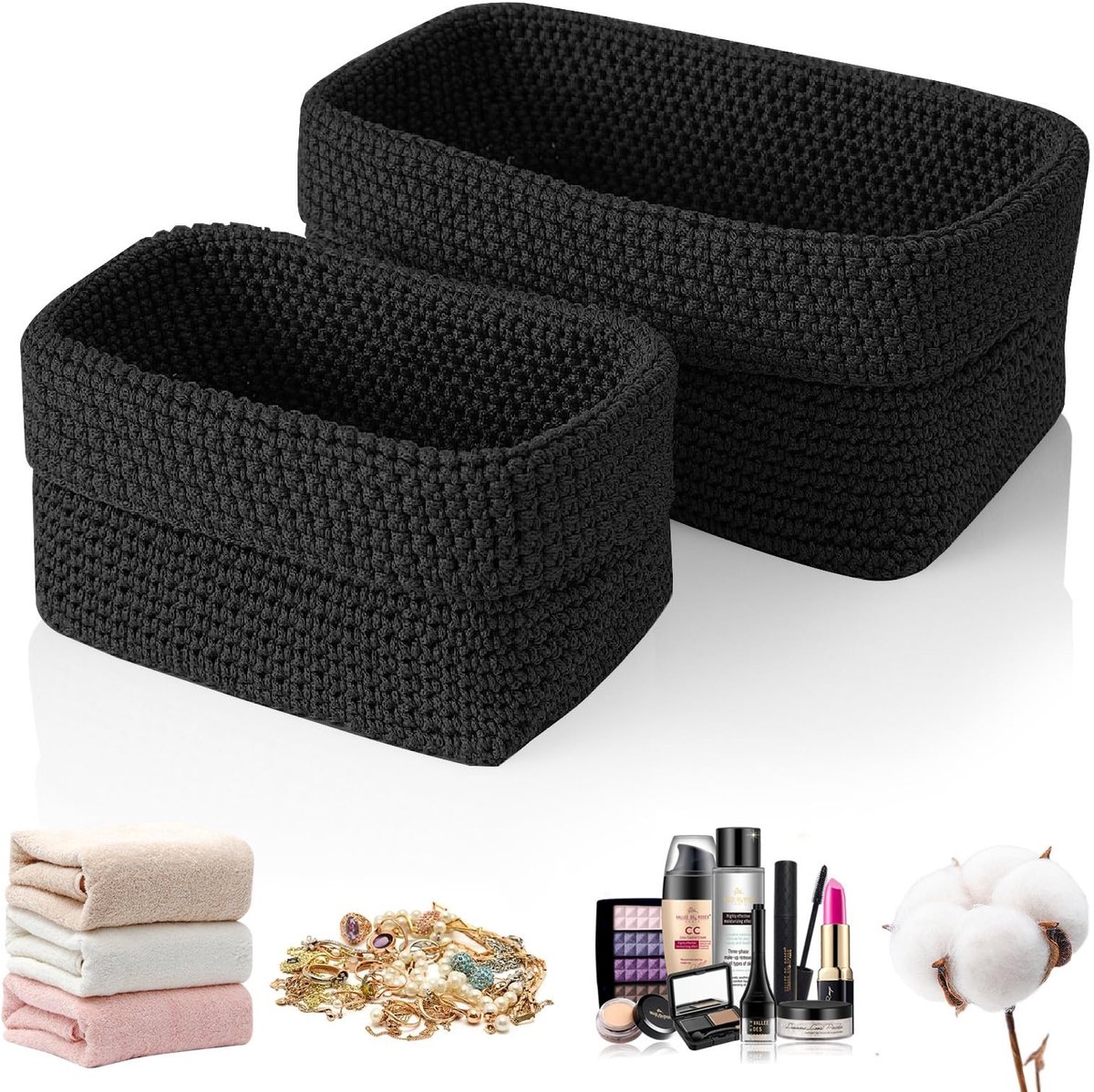 Dailygoods- Opbergmand Set van 2 - Handgeweven Rieten Mand - Opbergmand voor Badkamer - Organizer voor Speelgoed/Snacks - 29x15x18.5cm en 21x13x15.5cm - Duurzaam en Makkelijk te Reinigen - Opbergmanden