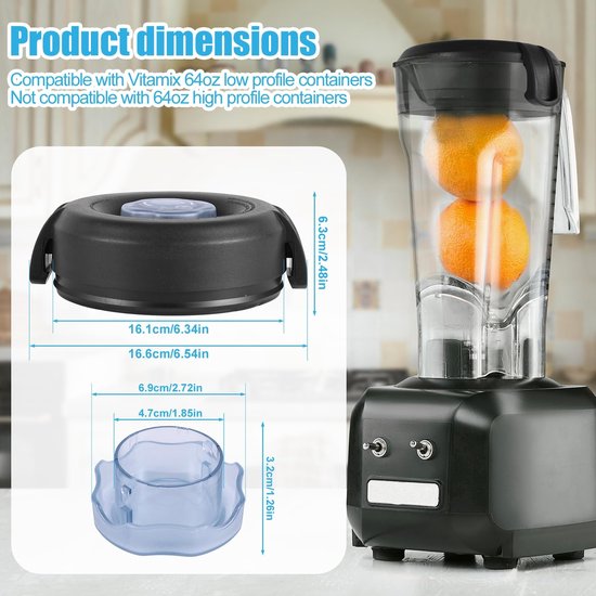 Dailygoods - Blender Fles Deksel voor Vitamix Accessoires, 1,81 Kg Laag Profiel Container Blender Vervangende Onderdelen voor Vitamix Deksel Vervanging Blender Deksel voor Vitamix van Dailygoods — afbeelding 4