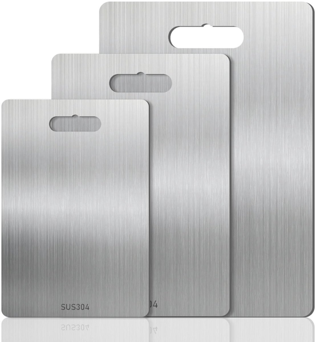 Dailygoods- Snijplank Titanium - 3 Stuks - Roestvrij Staal - Vaatwasmachinebestendig - Hittebestendig - Geschikt voor Vlees/Fruit/Groenten - Keukenplank