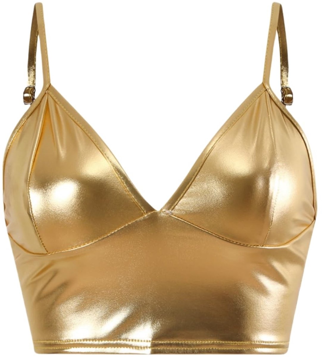 Dailygoods- Crop Top Dames Metallic Glanzend - Mouwloos - V-hals - Verstelbare Spaghettibandjes - Lichtgewicht - Ademend Materiaal - Tanktop