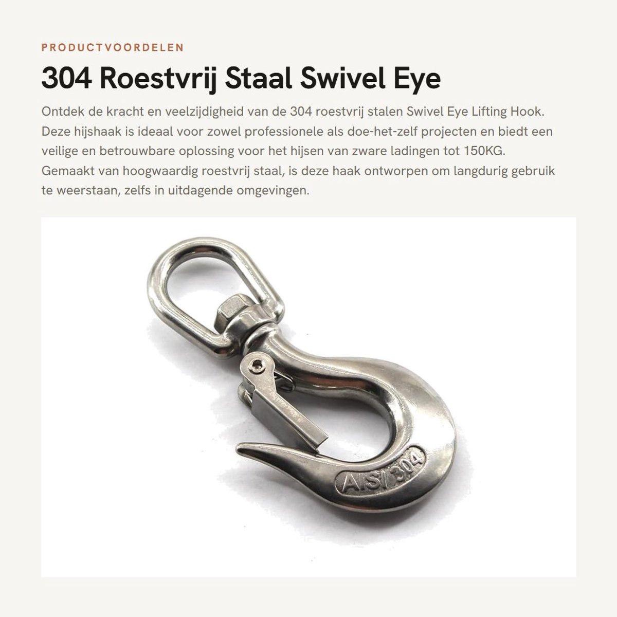 Dailygoods- Haak 360° Draaibaar - Veiligheidshaken - Hijshaak - Roestvrij Staal - Lading Capaciteit 150KG - Duurzaam en Anticorrosie
