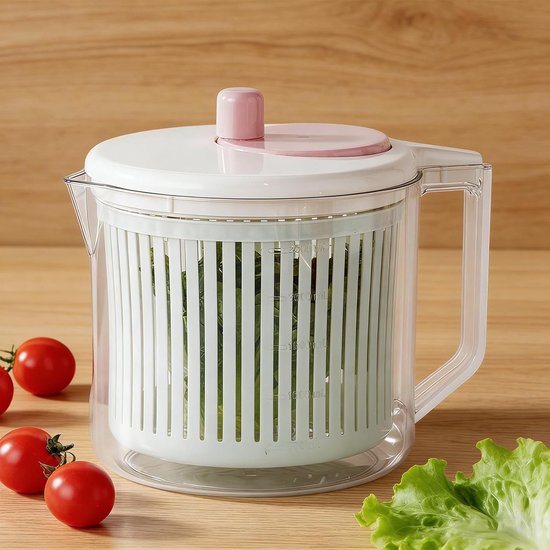 Slacentrifuge Handmatig - Groente Droger - Salade Bereiden - Efficiënt Water Verwijderen - 25 x 20 x 20 cm - Wit — afbeelding 4