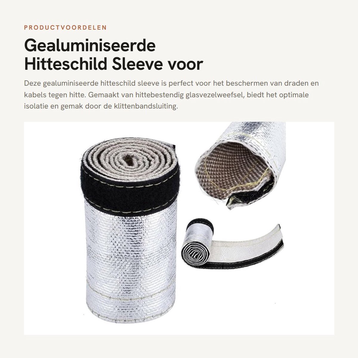 Dailygoods- Draad Slang Cover Hittebestendig - Hitteschild Kamado - Hitteschild Kachel - Gealuminiseerde Huls - Klittenbandsluiting - Geschikt voor 1/2 inch - 3 inch