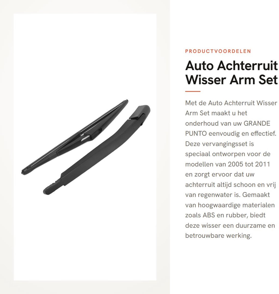 Dailygoods- Achterruitwisserarm Vervanging - Wisserblad - Auto Accessoires - ABS/Rubber - Compatibel met GRANDE PUNTO 2005-2011 - Houdt achterruit schoon - Achterruitenwisser