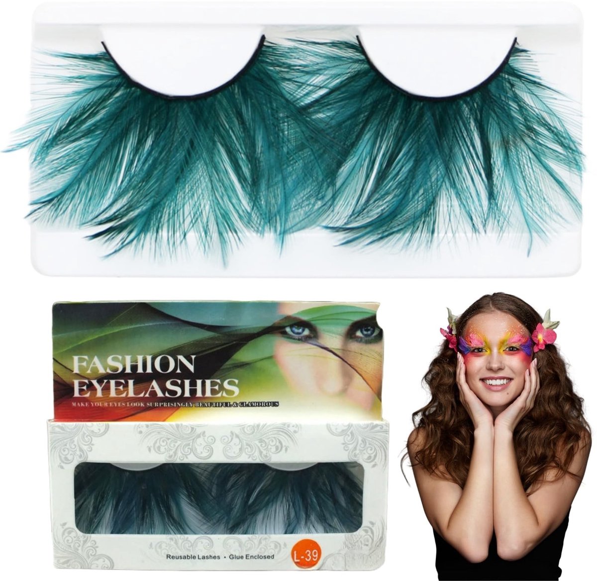 Dailygoods- Kunstwimpers Natuurlijk - Valse Wimpers - Kunstwimpers Zelfklevend - Decoratie voor Feest - Opvallende Wimpers - Handgemaakt met Echte Veren