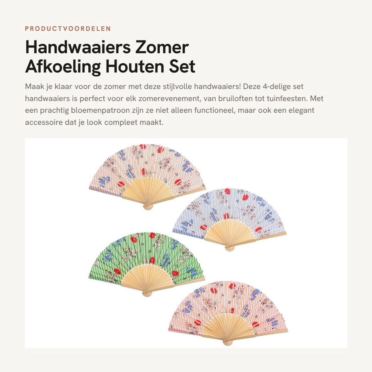 Dailygoods- Handwaaier 4-delig - Houten Handwaaiers - Festival/Bruiloft - Elegant Accessoire - Lichtgewicht - Stijlvol Design - Waaiers