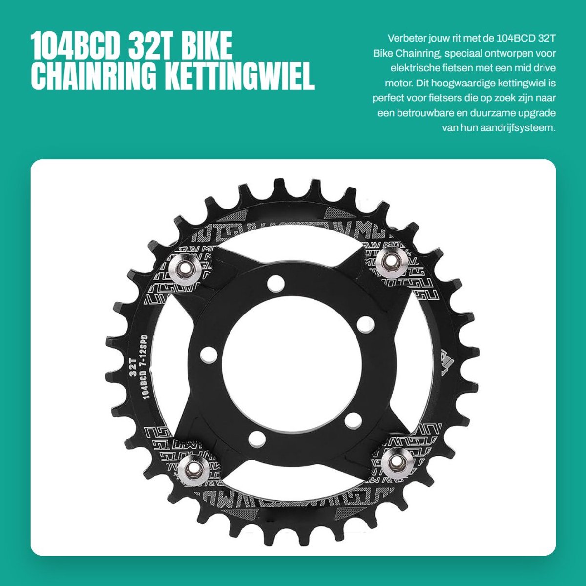 Dailygoods - 104BCD 32T Bike Chainring - Kettingwiel voor Elektrische Fietsen - Aluminium - Adapter voor Mid Drive Motor - Geschikt voor 7-11 Snelhede...
