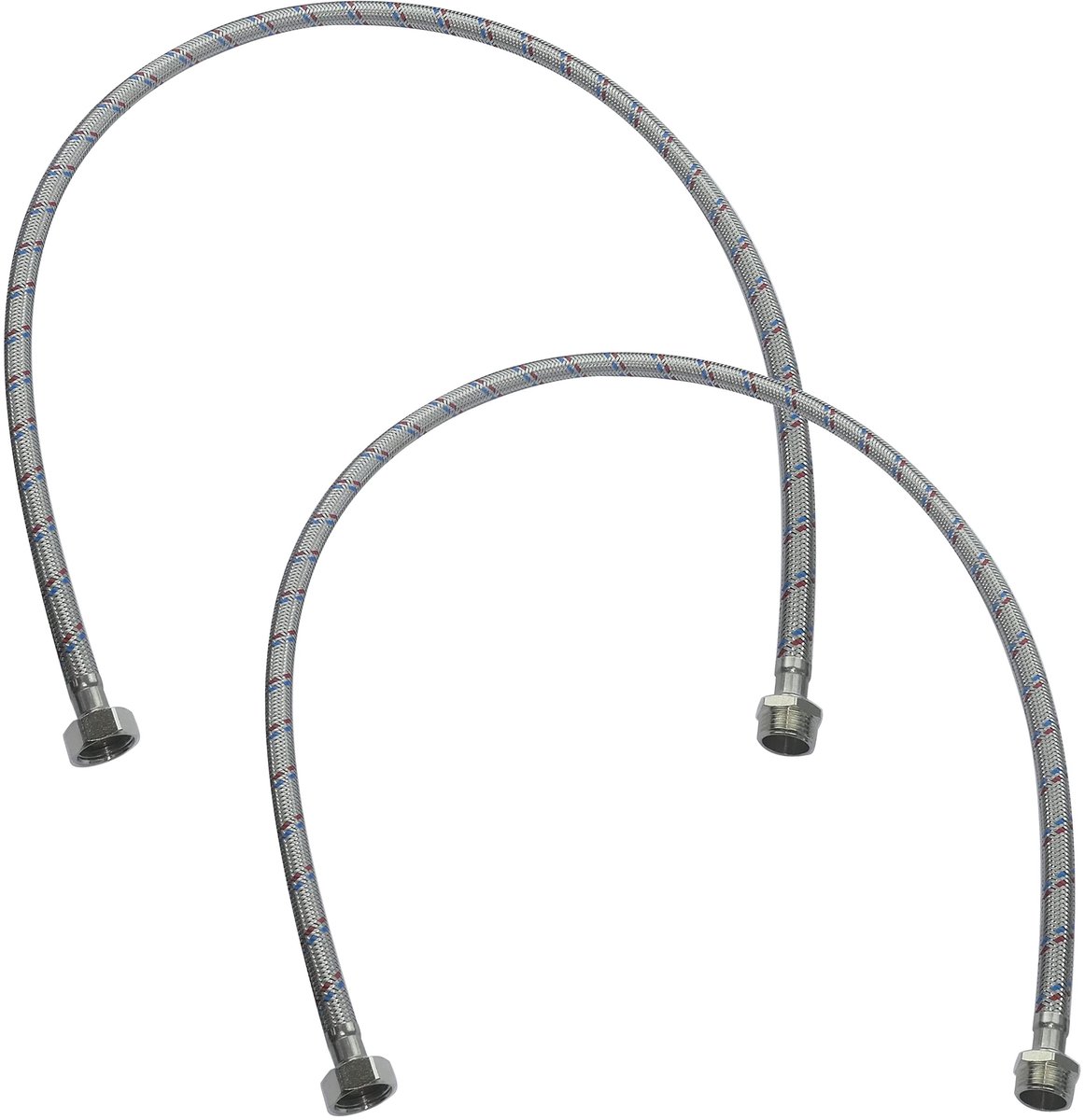 Dailygoods- Aansluitslang Set van 2 - Flexibele Slang 600 mm - 1/2 inch Mannelijk/Vrouwelijk - Aansluitingen voor Kranen/Mengkraan - Badkamer/Keuken - Roestvrij Staal Coating - Aansluitingsslang