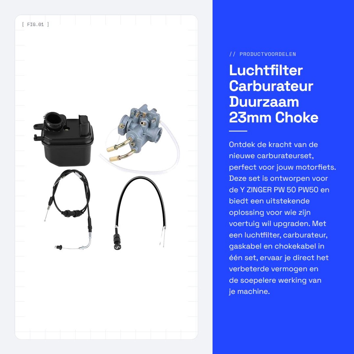 Dailygoods - Luchtfilter - Carburateur - Duurzaam - 23mm - Choke Kabel - Hoogwaardige kwaliteit - Geschikt voor Y PW 50 PW50