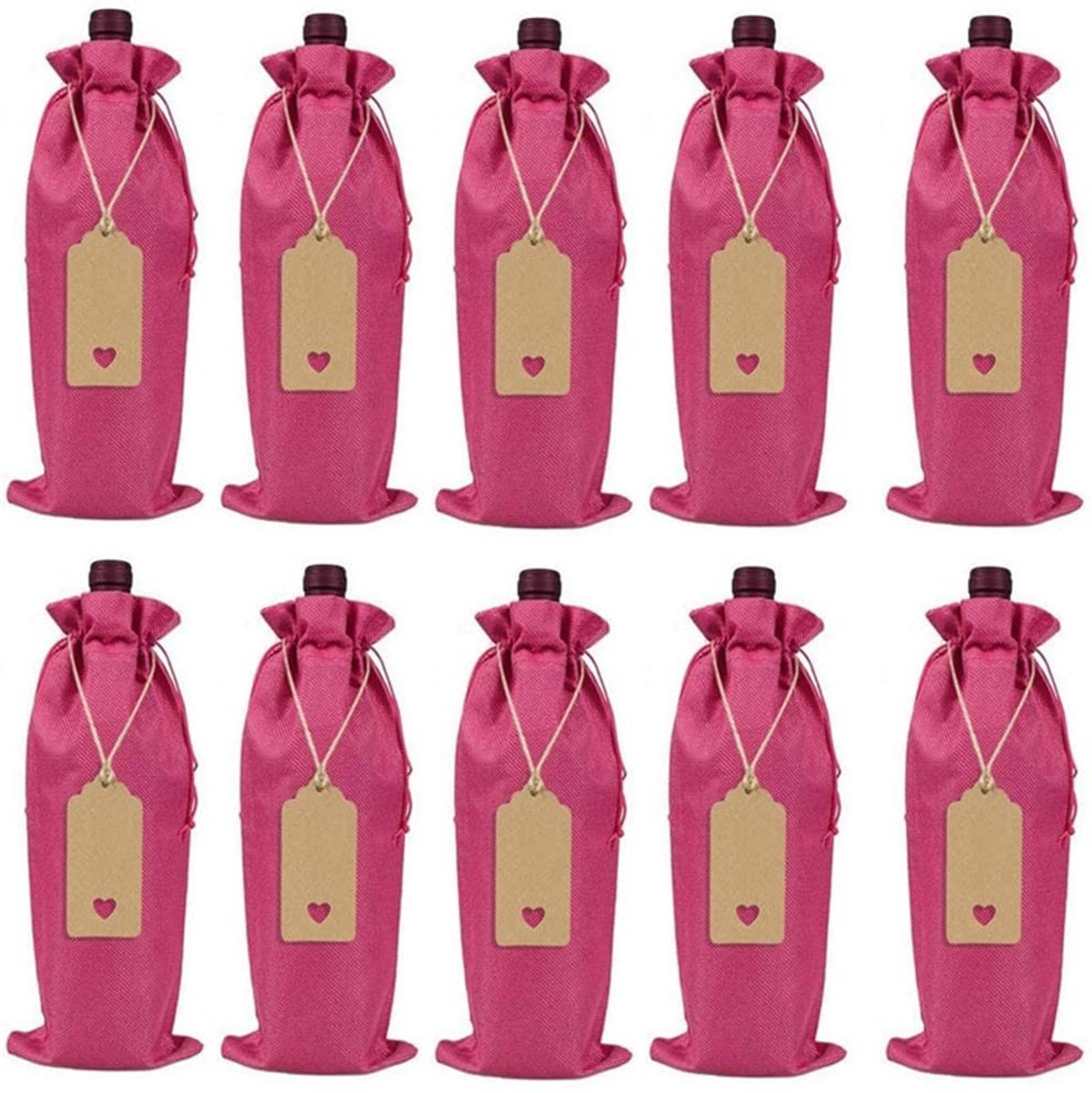 Dailygoods- Wijnzak 12 Stuks - Cadeauverpakking Wijnfles - Flessenzakken Imitatielinnen - Trekkoord - Afmetingen 14 x 37 cm - Diverse Kleuren - Wijnfleszak