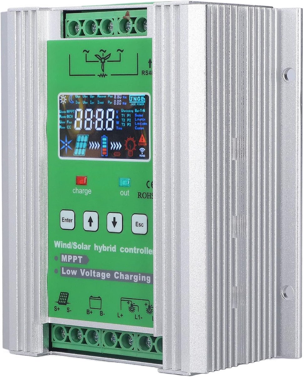 Hybride Laadregelaar - Wind Zonne - Energie Opladen - MPPT Boost Circuit - 1000W + 1000W - Aluminium