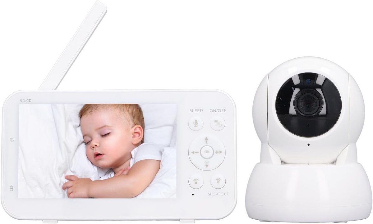 Babyfoon Met Camera - Kind Monitor - Baby Bewaken - 5 Inch HD Scherm - 5 Inch - Wit