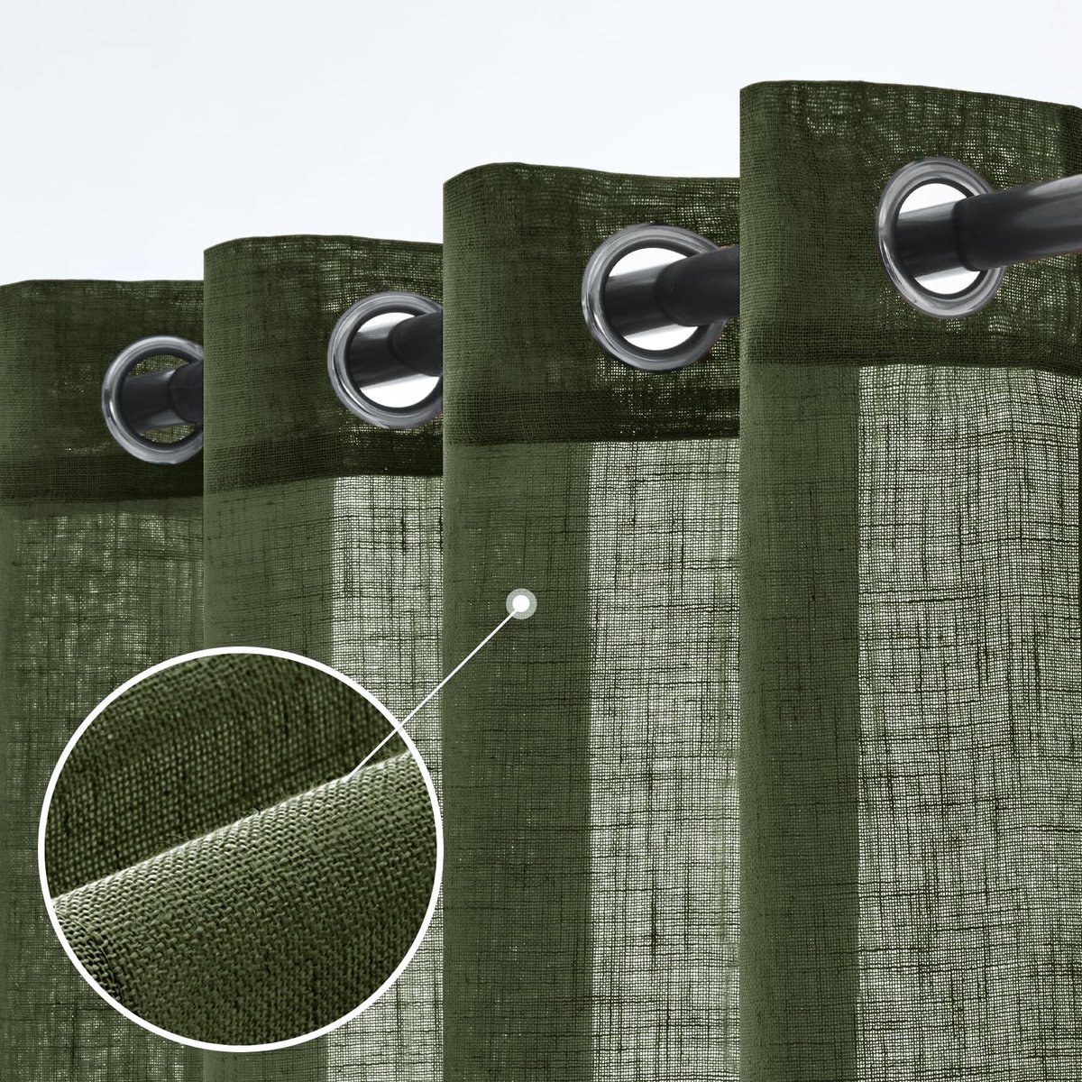 Dailygoods - Set van 2 Transparante Linnen Gordijnen met Ringen - 140x260 cm Saliegroen