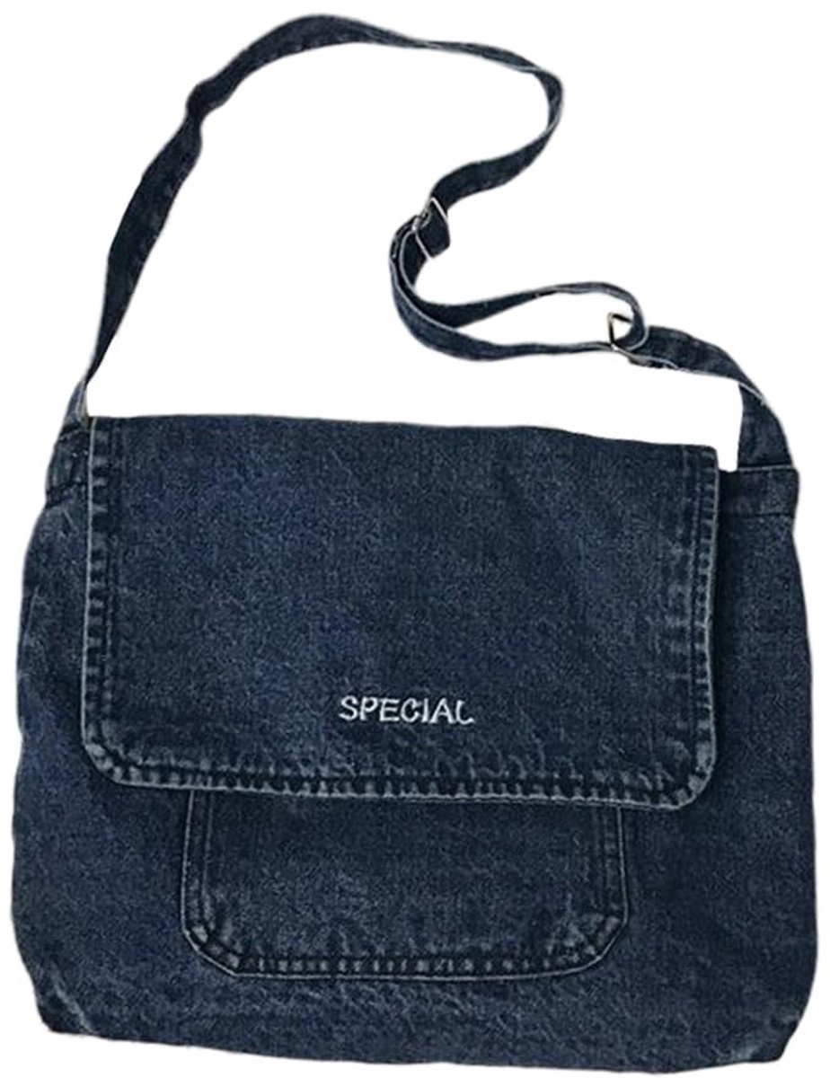 Dailygoods - Schoudertas Dames - Ruime Schooltas - Donkerblauwe Denim - Handtas voor Dames - Perfect voor Dagelijks Gebruik - Ideaal voor School en Werk