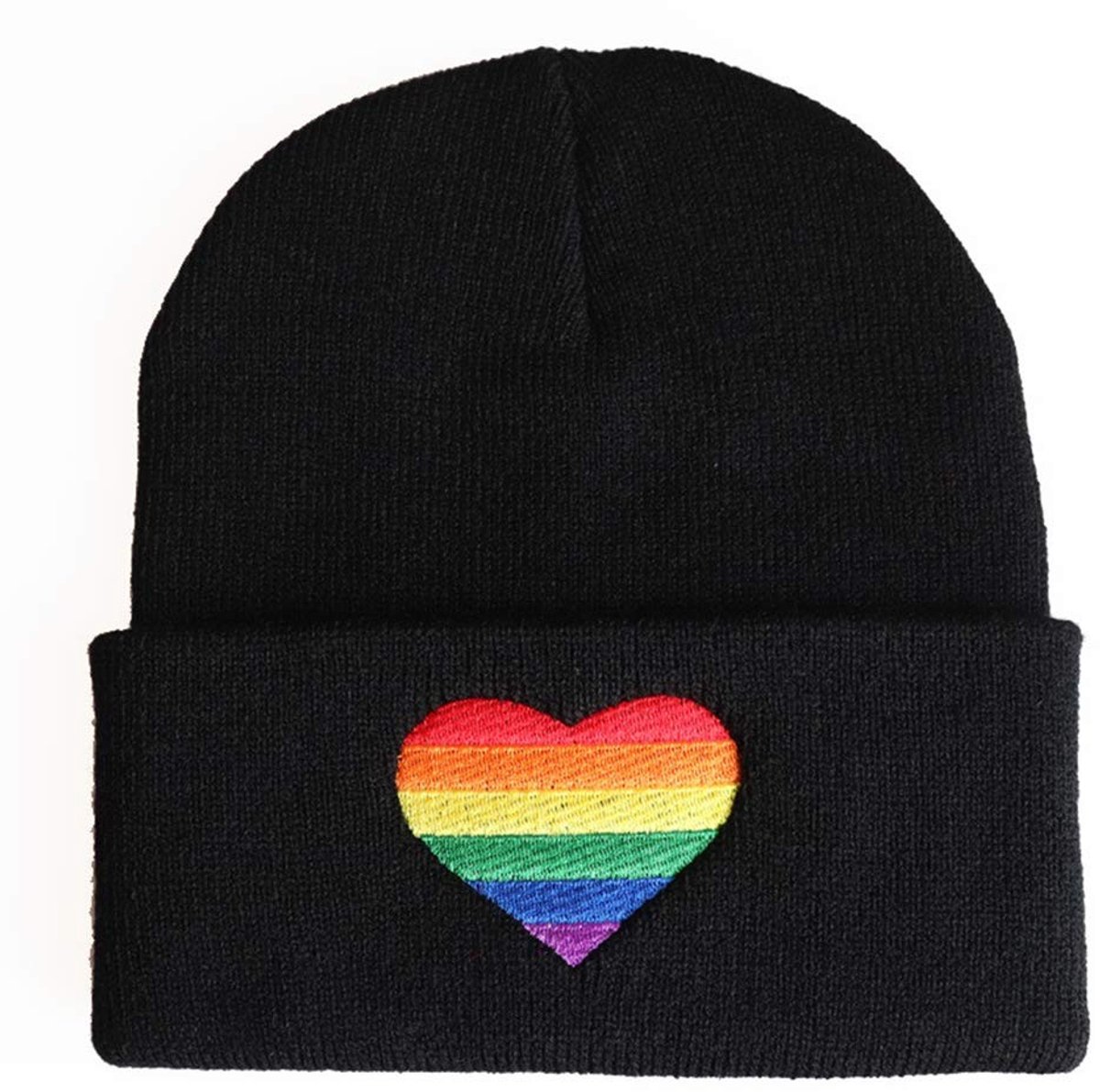 Dailygoods- Beanie Zacht - Slouchy Hoed - Geborduurd Regenbooghart - Verstelbaar (55-60 cm) - Winter Warm - Geschikt voor Lente/Hernst - Hoofdband