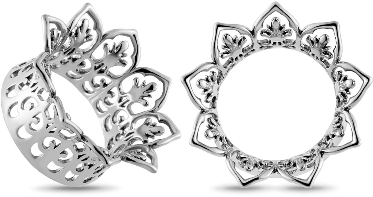 Dailygoods- Oortunnel Roestvrij Staal - Oorpiercing - Sieraden - Bloemen Design - 8-16mm - Antiallergisch - Oorsteker