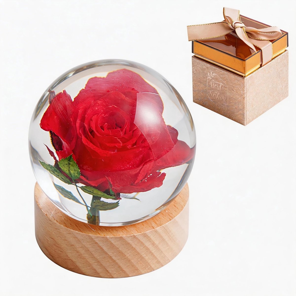 Dailygoods- Rozen in Harsbal - Unieke Decoratie - Echte Rozen - Geschenkdoos - 6 cm Diameter - Duurzaam Hars